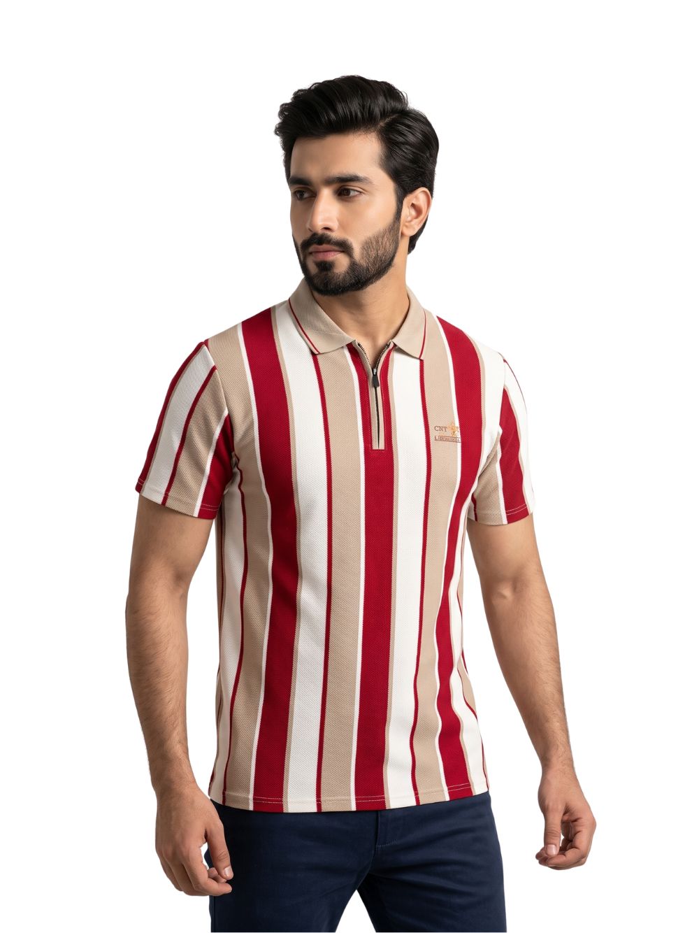 Striped Half-Zip Polo