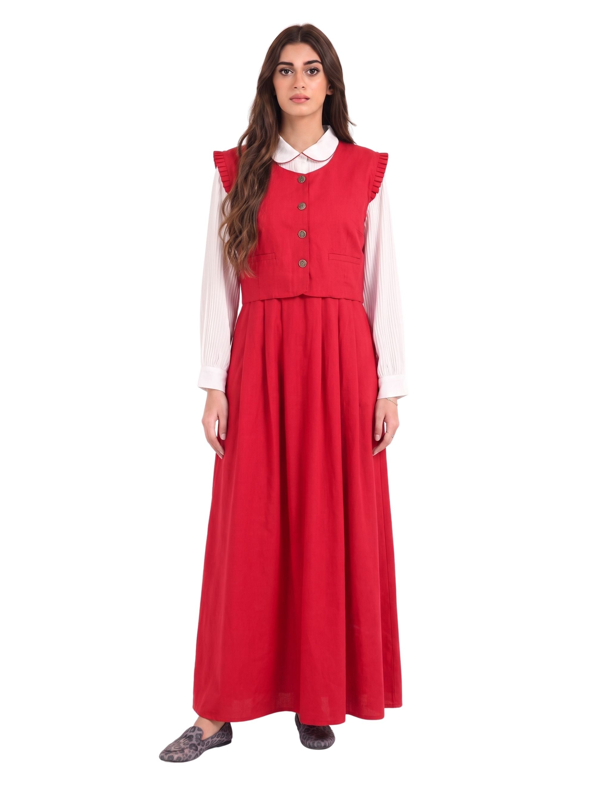 Button-Front Pinafore Dress