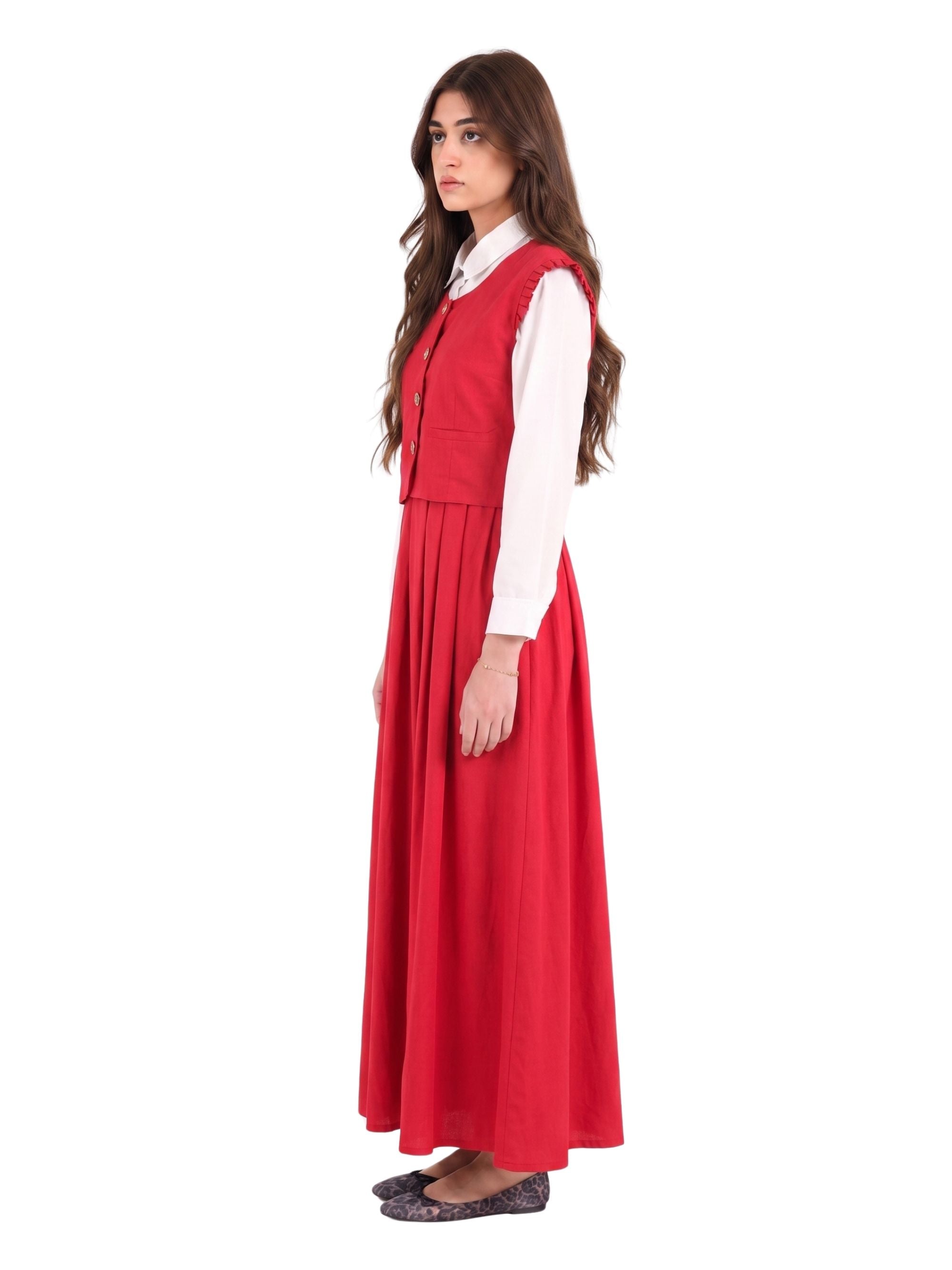 Button-Front Pinafore Dress