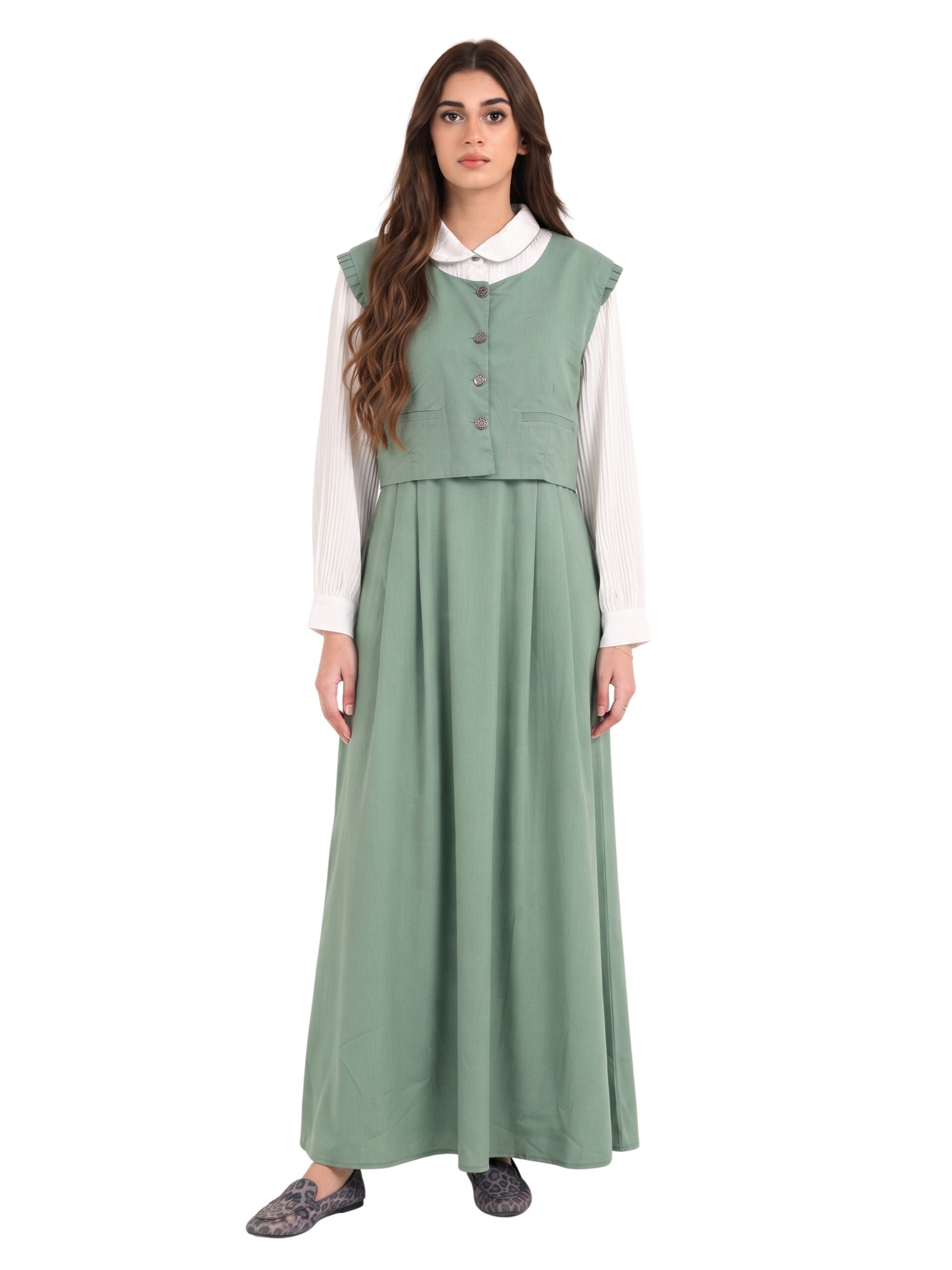 Button-Front Pinafore Dress