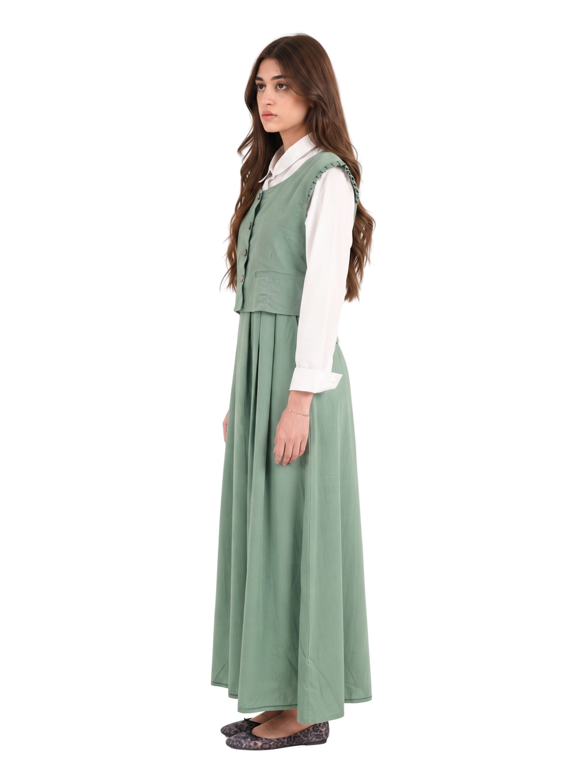 Button-Front Pinafore Dress