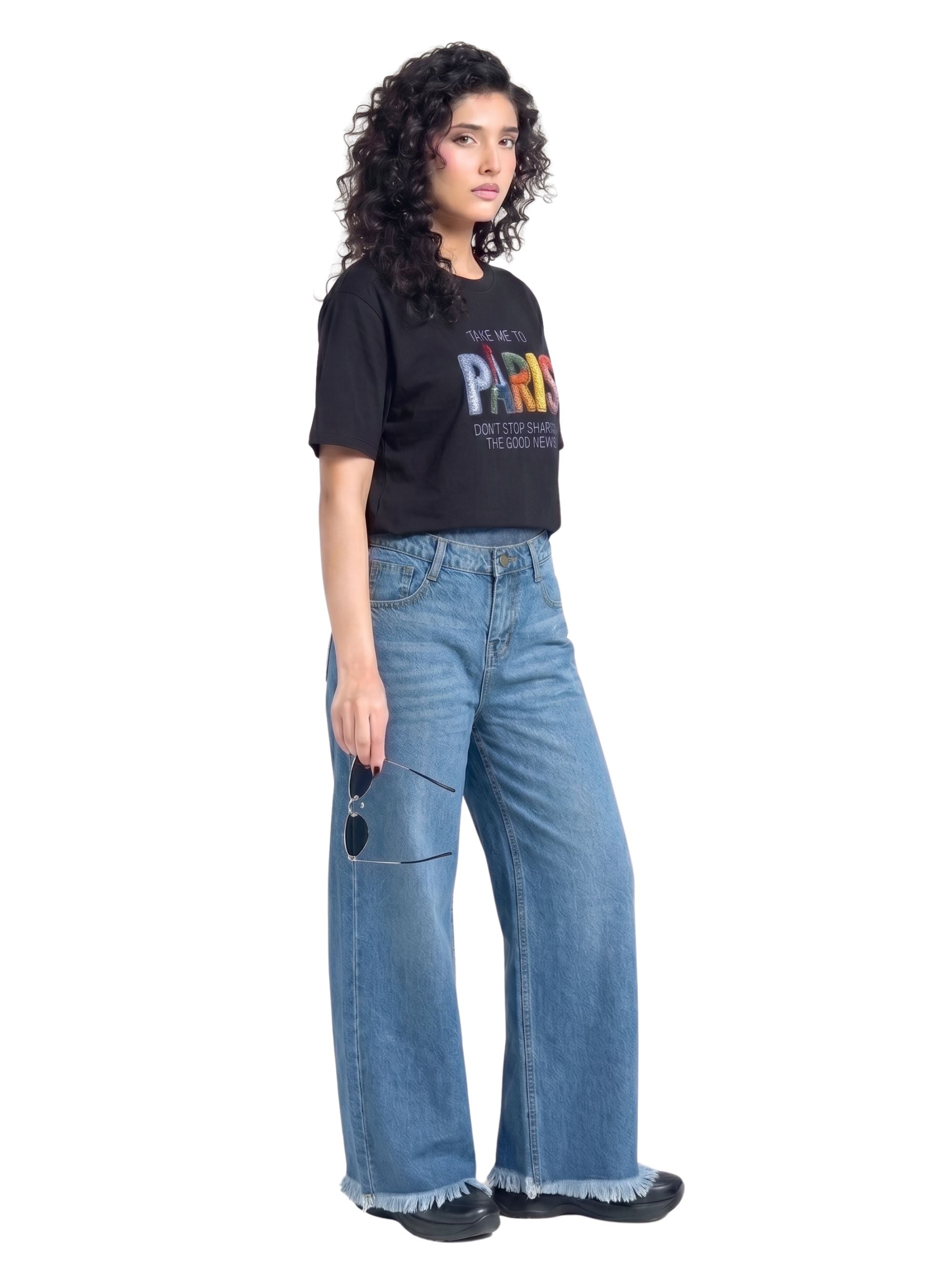 Frayed Wide-Leg Jeans