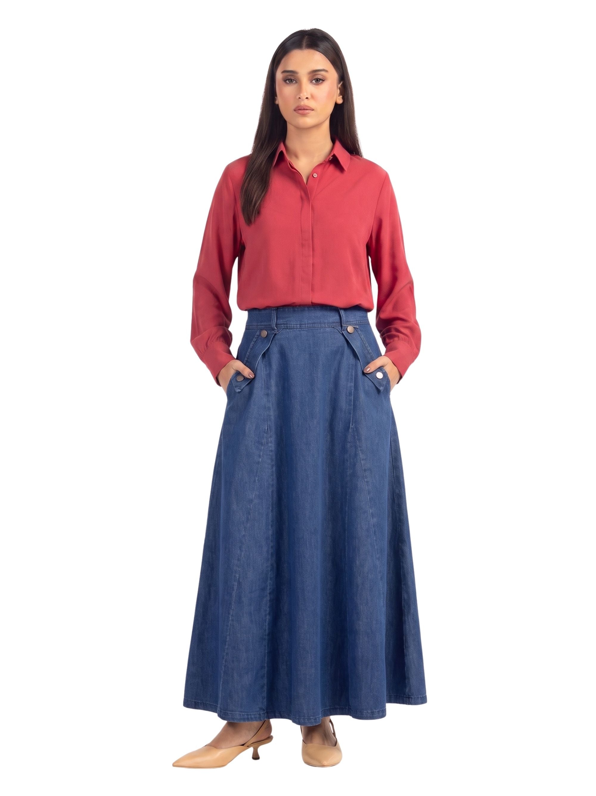 Denim A-Line Maxi Skirt